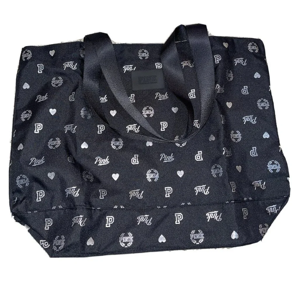PINK Victoria's Secret Tote Bag Black and Silver - Picture 2 of 3